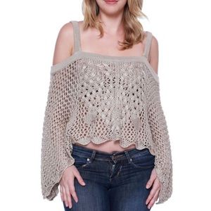 COPY - TAYLOR & SAGE Juniors' Cold Shoulder Tan Crochet Top Size Small